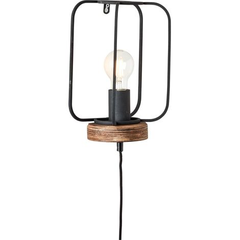 BRILLIANT Lampe, Tosh Wandleuchte mit Zuleitung antik holz/schwarz korund, 1x A60, E27, 40W, Holz aus nachhaltiger Waldwirtschaft (FSC)