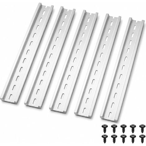 5 Pièces Rail DIN 35mm en Aluminium 300mm, Rail Oméga avec 10 Vis M4, Support de Montage pour Tableau Électrique, Armoire de Distribution, Coffret, Relais Bornes Contacteurs, Installation Électrique (1/5)