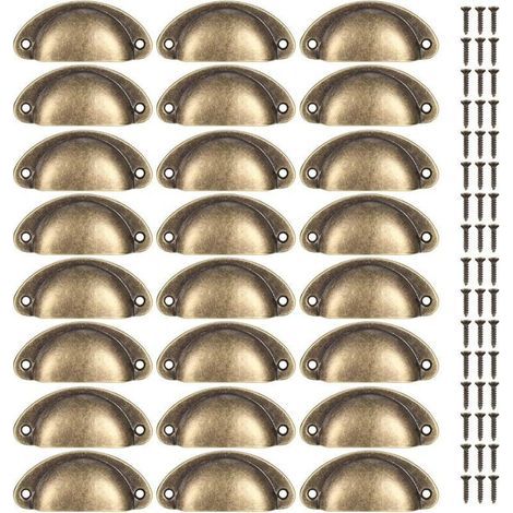 Lot de 24 poignées coquillage vintage, poignées de tiroir semi-circulaires pour portes, meubles, cuisine, armoires, vis incluses (1/5)
