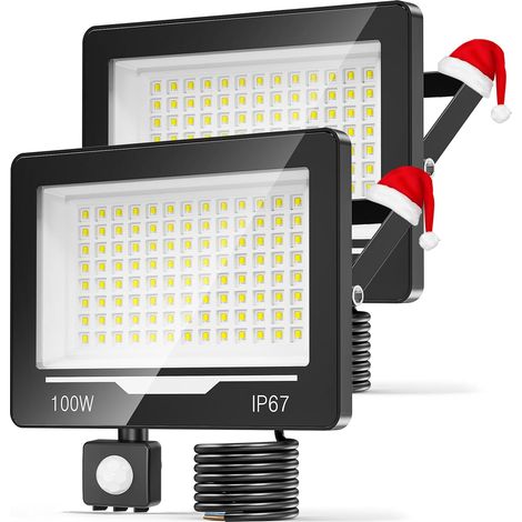 100W 10000LM Projecteur LED Extérieur avec Détecteur 2 Pièce, Blanc Froid 6500K Spot LED Extérieur Detecteur de Mouvement, Étanche IP67 Lampe Exterieur Detecteur de Mouvement Cour Jardin (1/5)