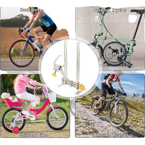 Cavalletto raddrizzatore per ruote di bicicletta, in lega di alluminio, larghezza regolabile da 46 a 195 mm, adatto per ruote da 10 a 29 pollici, design leggero, manopola di regolazione facile da usar (1/5)