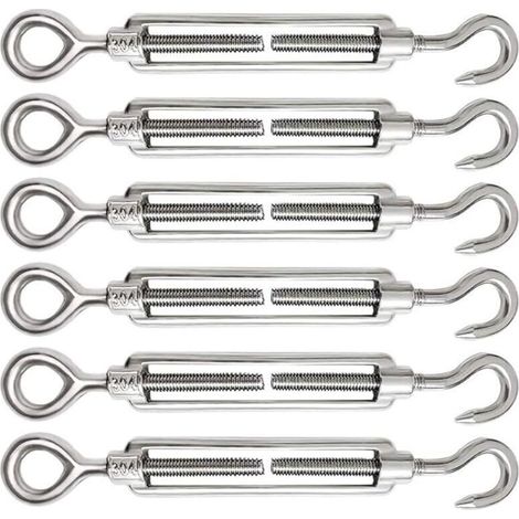Tendeur Cable 6 Pièces M5 Tendeur Cable Inox 304 Réglable Crochet de Ridoir et Oeil pour Tendeur de Fil Cable Acier Corde Crochet Tendeur Accessoires (1/5)