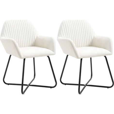 Chaise tissu blanc cassé et pieds métal noir Mikee - Lot de 2 (1/5)