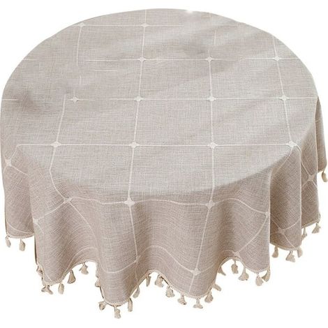 Nappe rustique de 150 cm pour l'extérieur, nappe ronde infroissable pour nappes brodées (à carreaux marron)