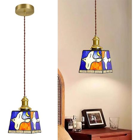 Suspension Tiffany Vintage en Verre Vitrail, Motif Colombe de la Paix, Lampe Suspendue de Chevet, 3 Températures de Couleur, Spectre Complet (1/5)