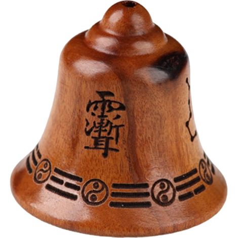 Campana de madera tallada a mano, colgante de madera teñida de marrón con efecto relámpago, campanilla de viento rústica para puerta.