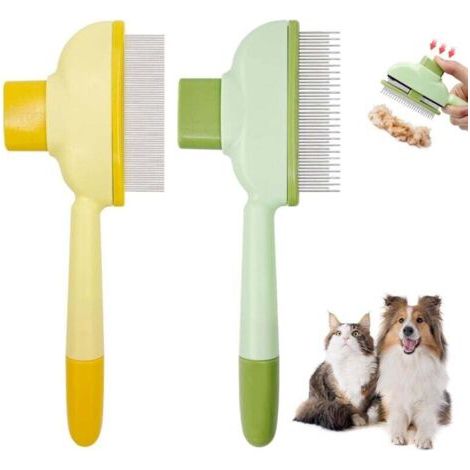 BUNTHAUS PA Peigne anti-puces pour chiens et chats, brosse d'épilation, peigne d'épilation pour animaux, peigne d'épilation en acier inoxydable à dents longues et courtes. (1/4)