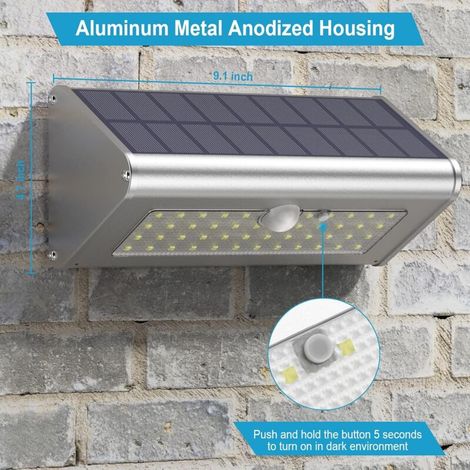 Lampe solaire extérieure ultra-lumineuse, étanche IP65, 1100 lumens, lampe LED sans fil avec détecteur de mouvement, boîtier en aluminium, éclairage de sécurité, applique murale, 1 pièce (lumière du j