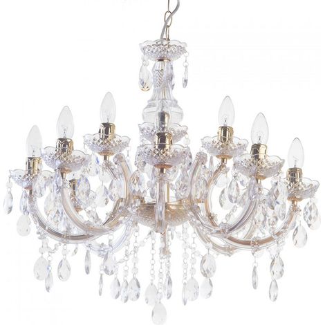 Litecraft Marie Therese Chandelier Ceiling Light Crystal Effect 12 Arm - Brass (1/5)