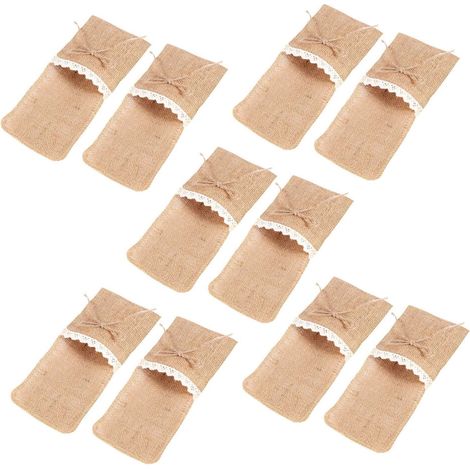 100 piezas de portacubiertos de mesa de boda estilo rústico, bolsillos de arpillera natural para cubiertos y tenedores, decoración rústica para bodas.