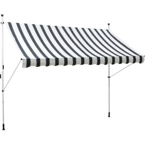 [NEUWERTIG] B-Ware Klemmmarkise Balkonmarkise Markise Polyester Streifen Blau Weiß Signalweiß (1/2)