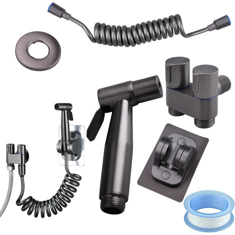 Douchette WC Kit pour Toilettes avec Tuyau Flexible et Support Douchette à Main 1 en 2 Sorties à Double Pulvérisateur Bidet Toilette Inoxydable Rincer le Pistolet à Peinture Bain (1/5)
