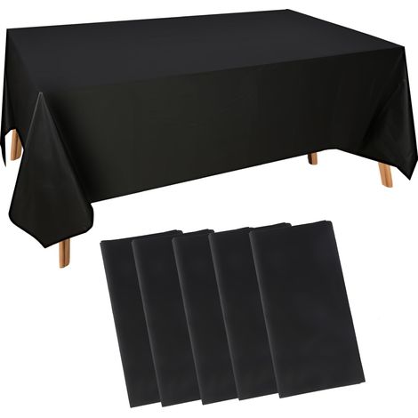 5 Pièces Nappe Jetable Noire, Nappe en Plastique Rectangulaire Intissé, 137 x 274cm, Rouleau pour Fêtes d'anniversaire, Mariages, Pique-Niques (1/5)