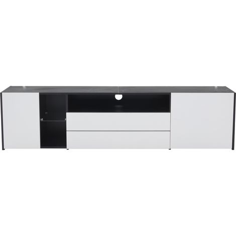 ELVMI Meuble TV avec 2 Tiroirs, 2 Portes et 1 Niche avec LED, Façade Brillante, pour Salon, 180 × 40 × 45 cm (1/5)