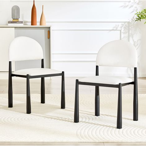 Sillas de comedor, lote de 2, asiento de PU blanco, patas de metal, 80 cm, OKMYHOME (1/5)