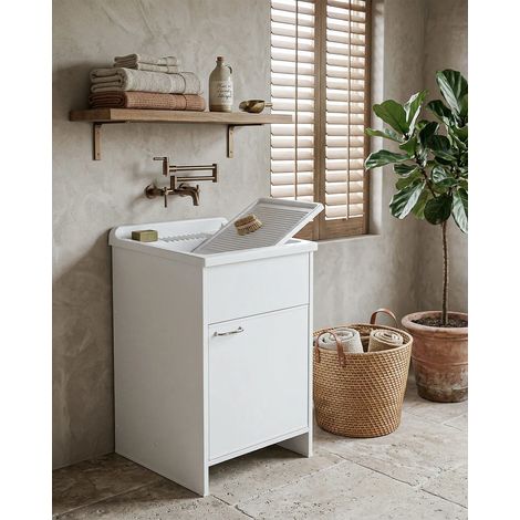 Mobile Lavatoio NEXA 45 – Lavapanni in PVC con Vasca e Anta – 45x50x85 cm Bianco (1/4)
