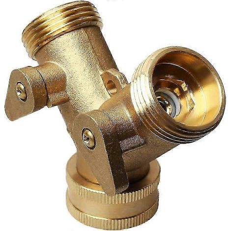 Robinet double pour machine à laver, distributeur de tuyau en Y à 2 voies, raccord de tuyau en laiton 3/4 pouce avec poignée réglable pour l'arrosage, le lavage, le jardin et la ferme. (1/5)
