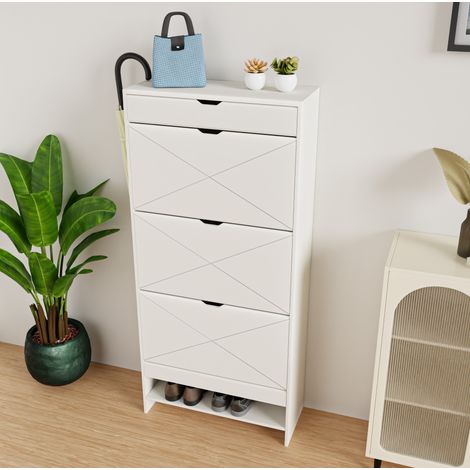 Scarpiera 3 ribalte con cassetto in MDF bianco OKMYHOME (1/5)