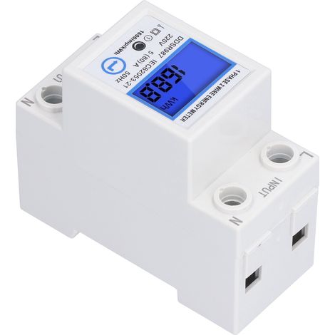 Compteur électrique numérique LCD monophasé, pose sur rail DIN, mesureur de consommation 5(80)A, écran digital. (1/5)