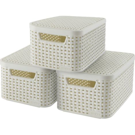 STYLE Set de 3 boîtes de rangement avec couvercle S - Beige - Veba (1/3)