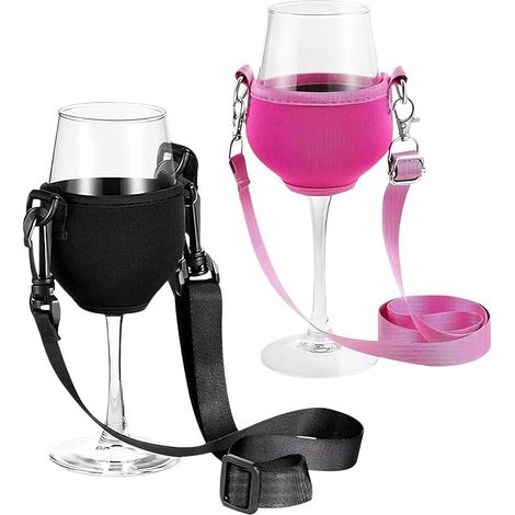 2 Pieces Wine Glasses with Lanyard, Neck Cup Holder, Adjustable Wine Glass Holder, Hanging Around the Neck, for C-or Rose (1/5)
