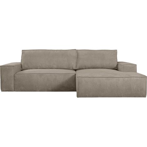 Canapé d'angle droit convertible en velours côtelé taupe AMELIA (1/4)
