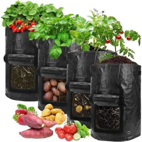 Sacchi per piante, sacchi per la semina in giardino, sacchi per la coltivazione di patate, sacchi in tessuto non tessuto con manici per patate, pomodori e fragole (confezione da 4)