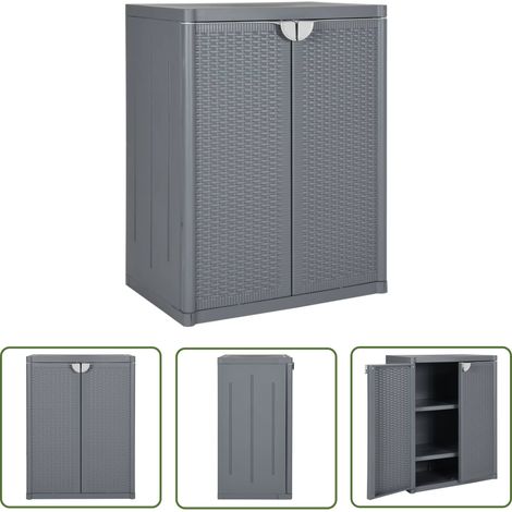 The Living Store Armoire de rangement de jardin gris 65x45x88 cm PP rotin - Meuble De Rangement Extérieur - Armoire De Jardin - Rangement Jardin - Armoire Grise - Buffet Exterieur (1/5)
