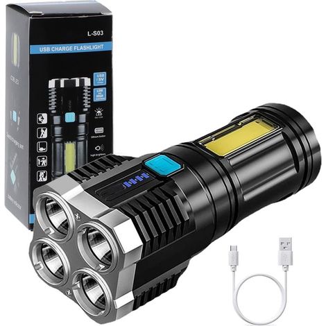 Linternas LED súper brillantes, recargables por USB, con luz lateral, 4 modos, potentes lúmenes COB para acampar al aire libre [Clase energética A+++] (1/4)