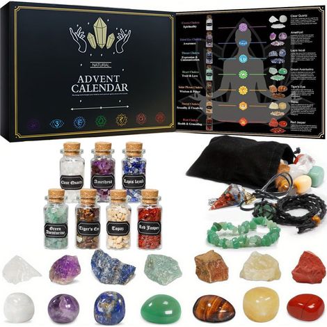 Calendrier De L'Avent En Cristaux - 24 Compartiments Avec Pierres Naturelles Brutes Et Polies - Pour Méditation Chakra Et Collection - 1 Pièce (1/5)
