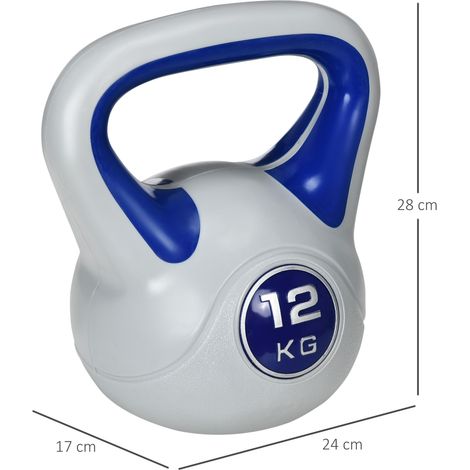 Kettlebell da 12 kg in plastica, base piatta, blu DESVIAE (1/4)