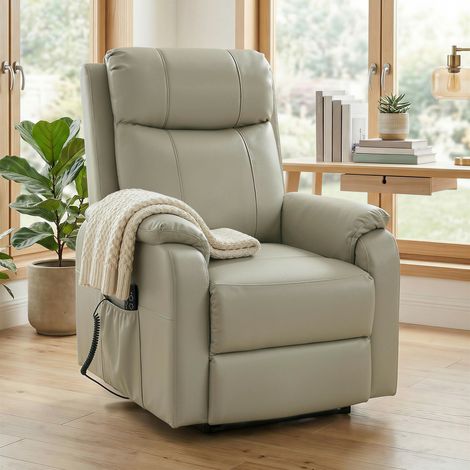Poltrona elettrica con sollevamento, reclinabile elettricamente, doppio motore, schienale reclinabile, 87x96x105 cm, crema
