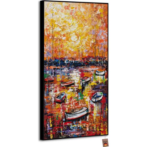 Gemälde Hafen Rahmen Schwarz 120x60 cm (1/5)
