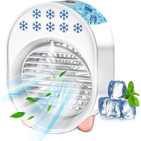 Tragbare Klimaanlage, leise mobile Klimaanlage, Mini-Ventilator-Luftbefeuchter, USB-Ventilator, 4-in-1 tragbarer Luftkühler, 3 Geschwindigkeitsstufen, für Zuhause und Büro (weiß) (1/5)