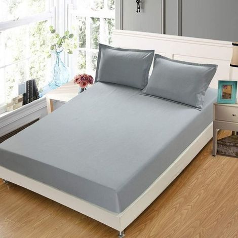 Drap Housse - 180 x 200 cm - Profondeur 30 cm - Polyester - Gris - 1 Pièce (1/4)