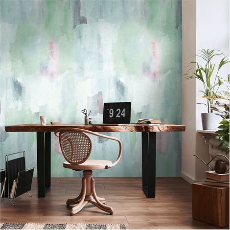 Photo wallpaper wall Profhome 782071 non-woven wallpaper smooth aquarelle style matt green pink pastel turquoise pale blue 1,59 m x 2,8 m (1/5)