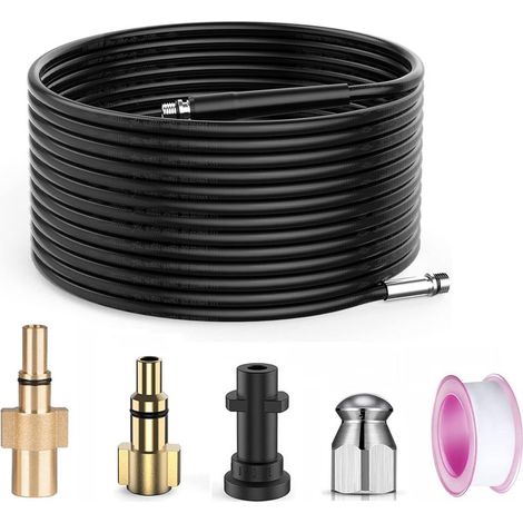 10m Déboucheur de canalisations pour Nettoyeur Haute Pression Kärcher/Bosch/Lavor, Sonde de débouchage pour Kärcher K2 K3 K4 K5 K7, Bosch AQT, Lavor etc 180Bar 60°C