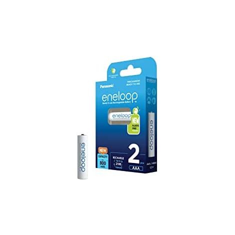 eneloop, Pilas Recargables AAA/Micro, Paquete de 2, Capacidad de mín. 800 mAh, Pilas Ni-MH, Listas para Usar, Recargables hasta 2000 Veces, Embalaje sin plástico, Standard, Blancas