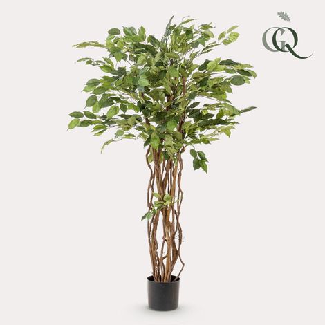 Plante Artificielle Ficus Liana Tronc en Bois Naturel Décoration Intérieur Vert 140 cm - PANGIVO (1/5)