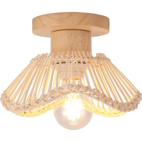 Plafonnier Moderne Lampe De Plafond En Osier Plafonnier Rétro Luminaire Plafonnier Intérieur Plafonnier en Rotin Tressé (1/5)