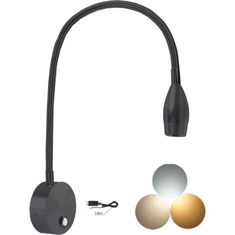 MINKUROW Lámpara Led De Lectura Para Cabecera Montada En La Pared - Aplique Con Puerto Usb E Interruptor Táctil, Lámpara De Cuello De Cisne Flexible Regulable Para Dormitorio, Luz De Lectura Regulable (1/5)