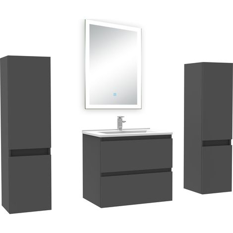 Ocean Ensemble meuble Salle de Bain 60cm avec colonne et miroir lumineux dimmable anthracite