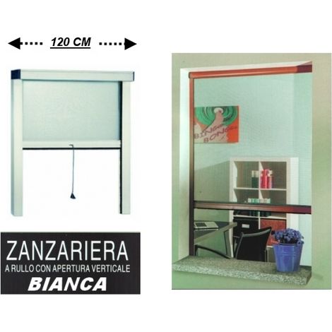 Zanzariera a rullo in alluminio per finestre con profilo riducibile/regolabile avvolgimento verticale con frizione 120x170cm Bianca