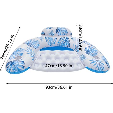 Banc gonflable flottant en forme de U imprimé en PVC écologique pour l'été avec porte-gobelet (bleu) (1/4)
