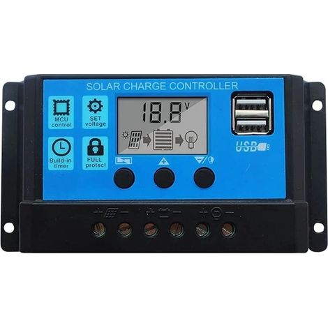 – 10-A-Solarladeregler (12 V/24 V) – LCD-Display – Kurzschluss- und Überlastschutz – 4-stufige PWM-Steuerung – 10-A-USB-Anschluss (1/5)