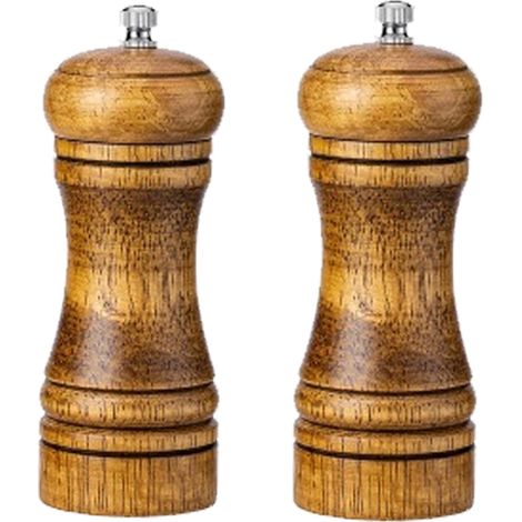 Moulin À Sel Et Poivre - Bois De Chêne Naturel - Rotor En Céramique Réglable - Pour Sel Et Poivre - Lot De 2 (1/5)