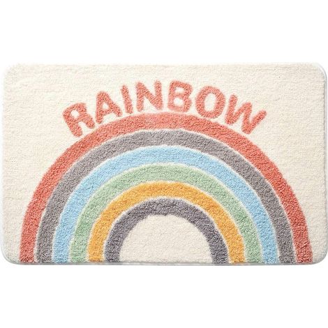 Tapis de bain arc-en-ciel floqué, tapis de salle de bain absorbant l'eau et antidérapant en microfibre douce pour baignoire, lavabo, douche et salle de bain, joli paillasson à motif dessin animé, 61 x (1/5)