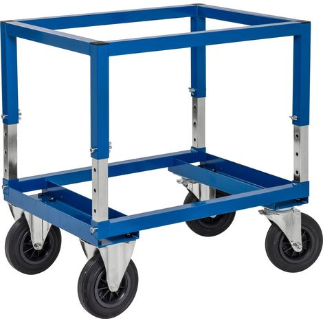 Kongamek Palettenwagen in blau 654mm hoch, höhenverstellbar mit Bremse für Halbpaletten 800x600mm (1/4)