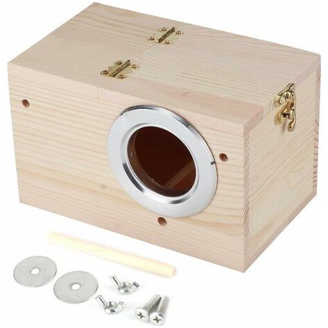 Casita para pájaros de madera de 12x12x19,5 cm, caja de incubación para mascotas, accesorios de decoración para jardín exterior. (1/5)