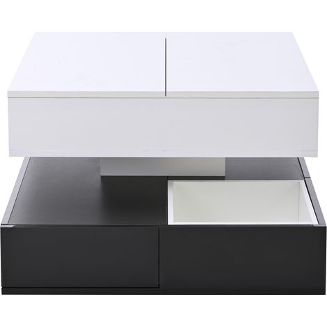 Tavolino da caffè quadrato 70 x 70 x 40 cm bianco e nero con piano girevole 360° e 3 cassetti (1/5)